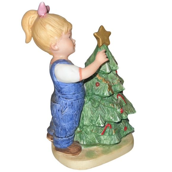Vintage Denim Days by Homco 1985 Home Interiors #5563 Girl & Christmas Tree - Picture 2 of 10
